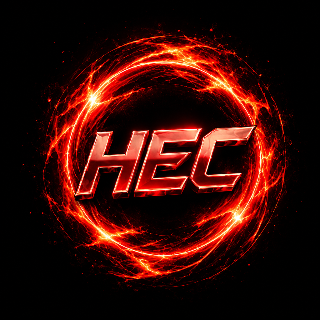 HEC, High Energy Circle: roter Plasma-Ring um die Buchstaben HEC